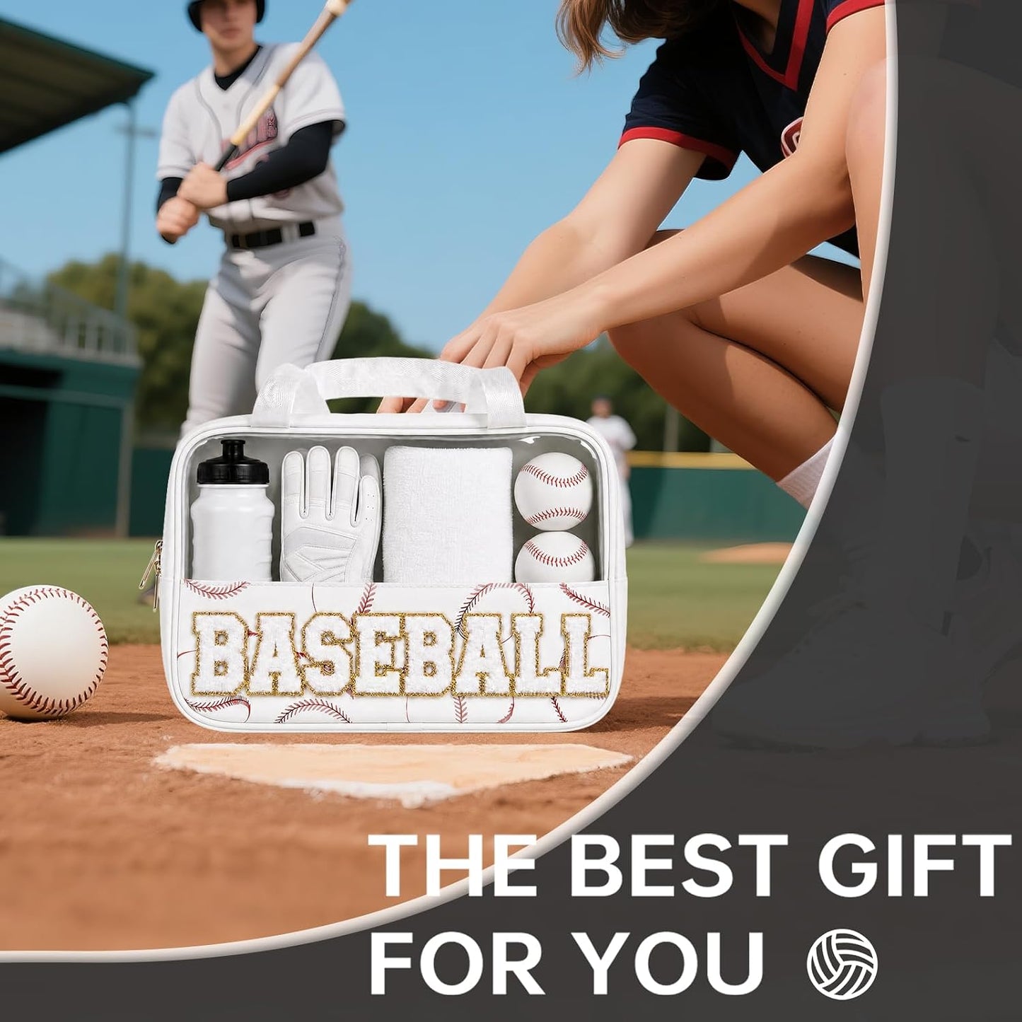 Baseball Mom Essentials Baseball Team Gifts Makeup Cosmetic Bag Clear Chenille Letter Zipper Pouch Stuff Sport Portable Travel Case