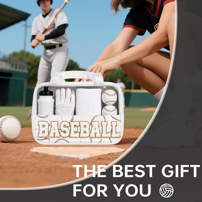 Baseball Mom Essentials Baseball Team Gifts Makeup Cosmetic Bag Clear Chenille Letter Zipper Pouch Stuff Sport Portable Travel Case