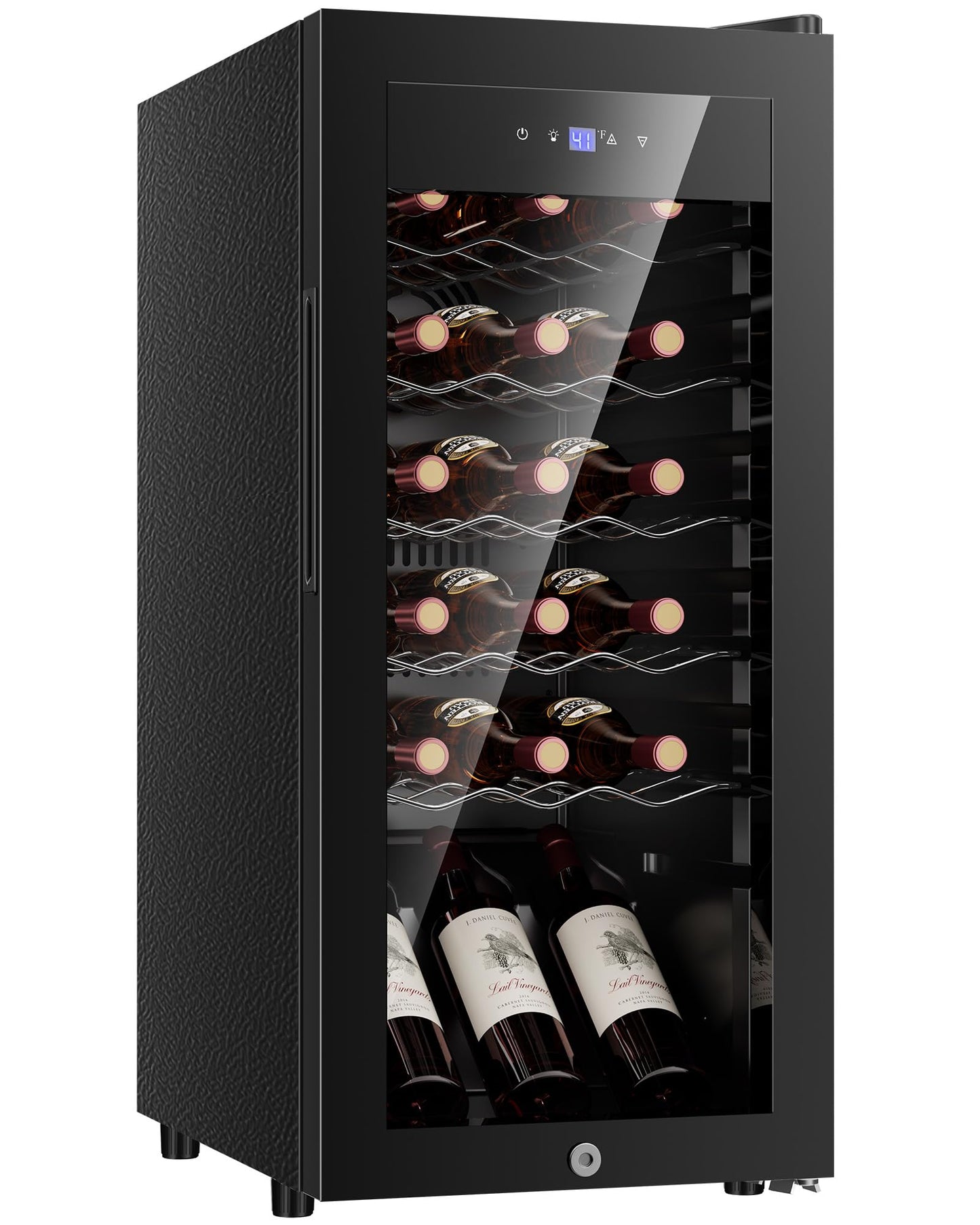 Icyglee 25 Bottle Compressor Wine Cooler Refrigerator, Freestanding Wine Cellar with 41-64°F Adjust Temp & Double-layer Glass Door for Red and White, Wine Cooler for Home Bar, Black