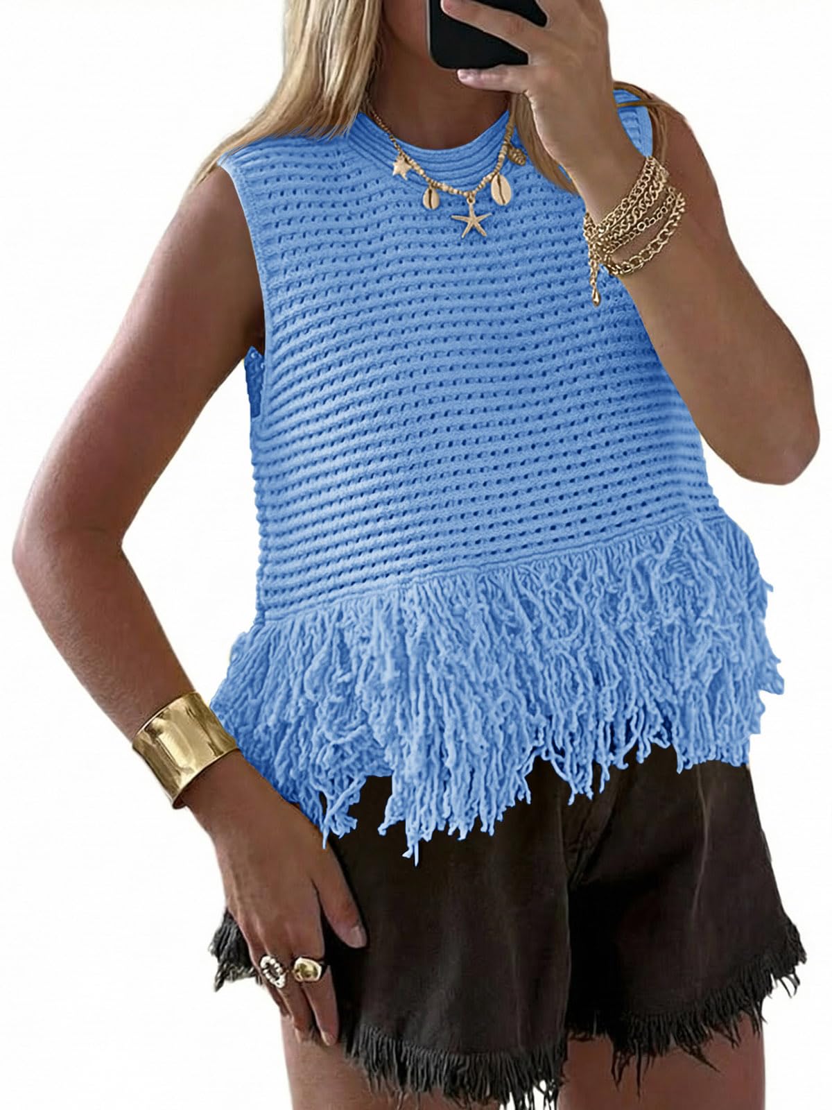 Saodimallsu Womens Crochet Crop Tank Top