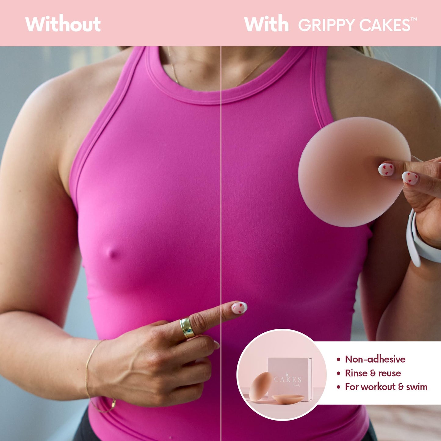 CAKES Body® Grippy Non-Adhesive Silicone Nipple Covers for Women (NO STICKY ADHESIVE) - Reusable, Silicone (Circle)