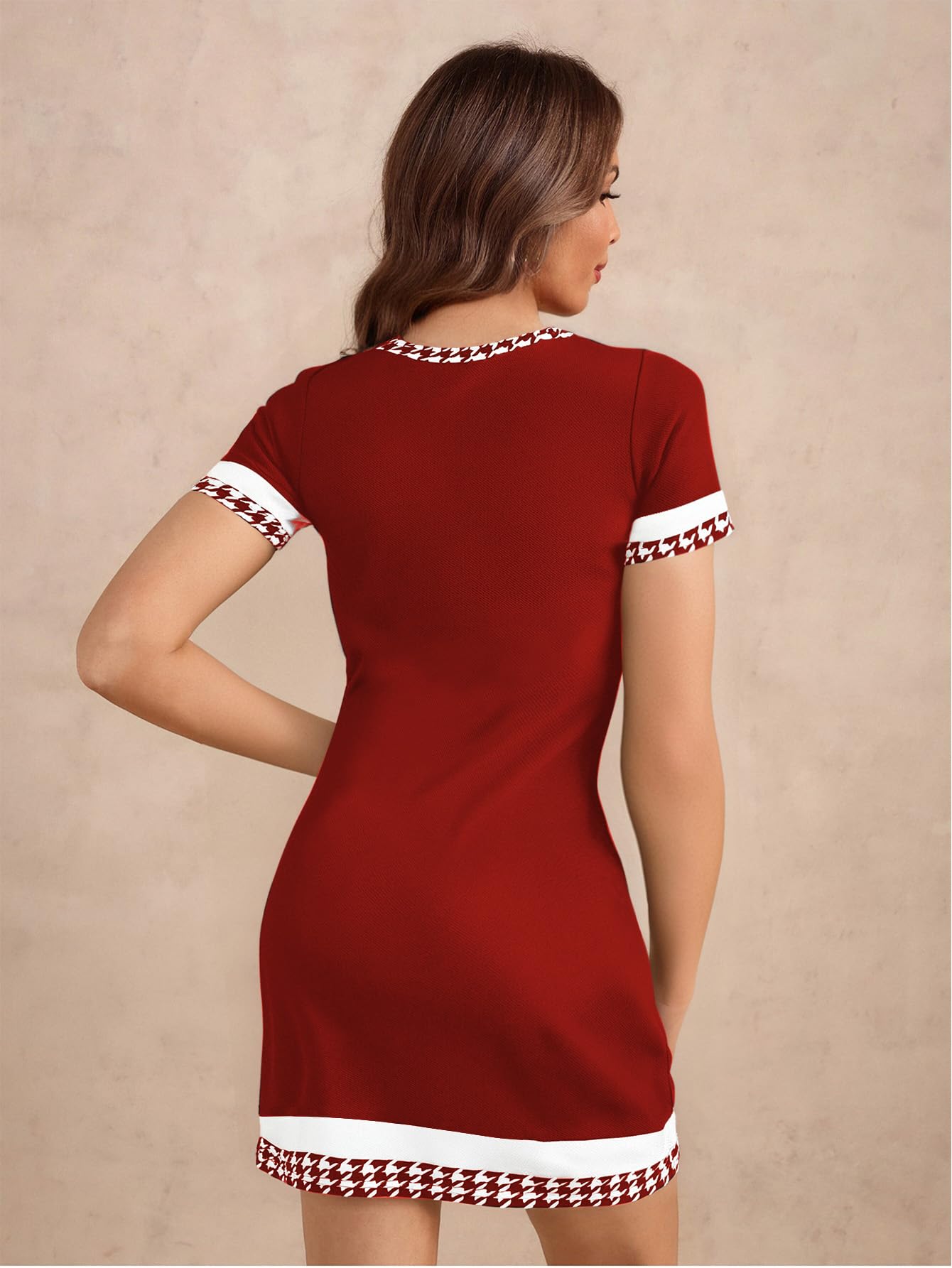 Women's Houndstooth Print Tie Front Dress