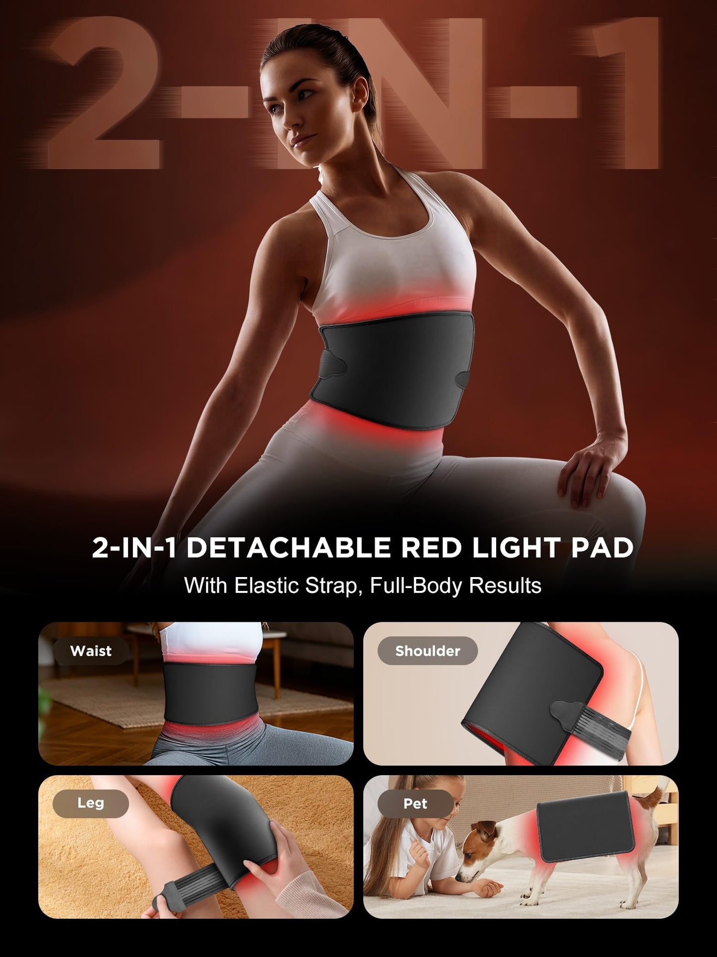 INTEO Red Light Therapy for Body and Face, 2-in-1 Red Light Therapy with Detachable, Infrared Light Therapy Lamp 660nm 850nm for Body at Home with Protective Glasses Elastic Strap, 46.5in Height