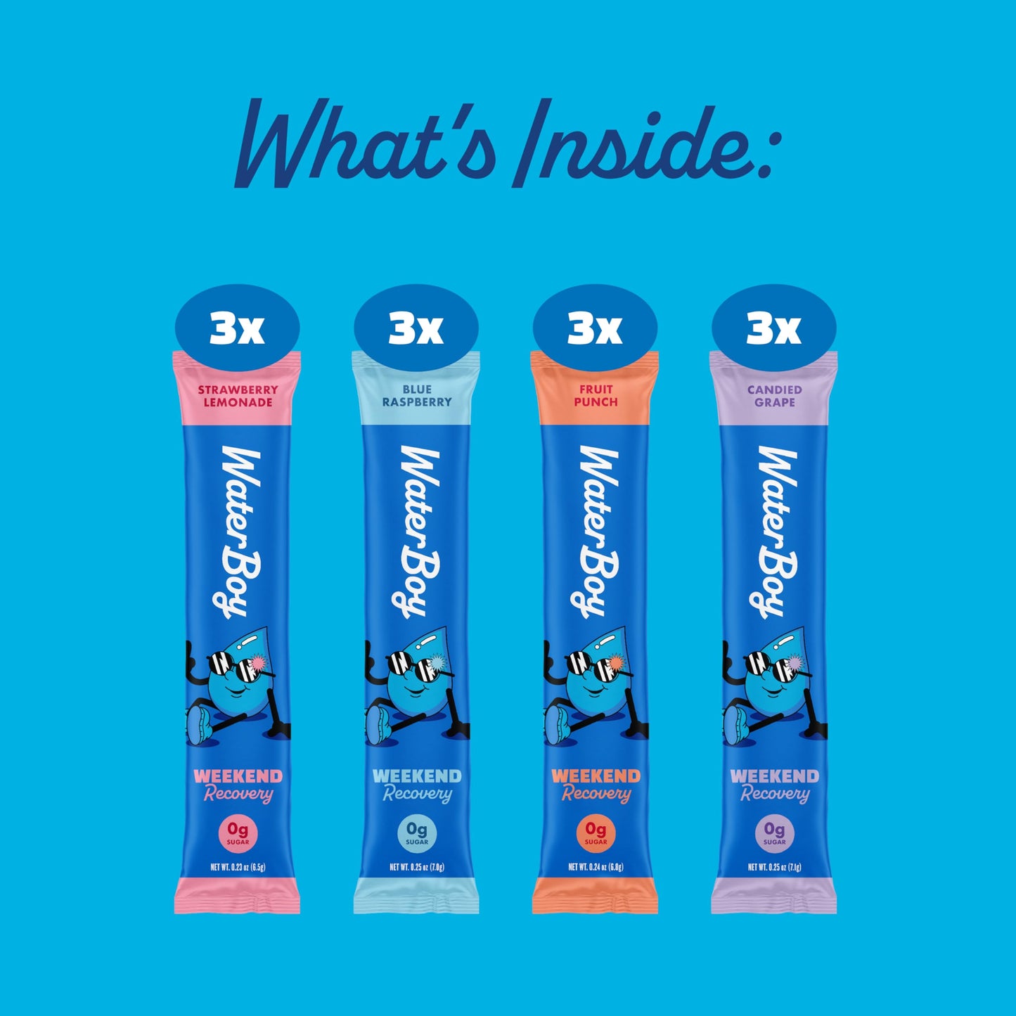 Waterboy - Weekend Recovery, Variety Pack, Sugar Free Electrolytes Powder Drink Mix - 24ct Hydration Packets