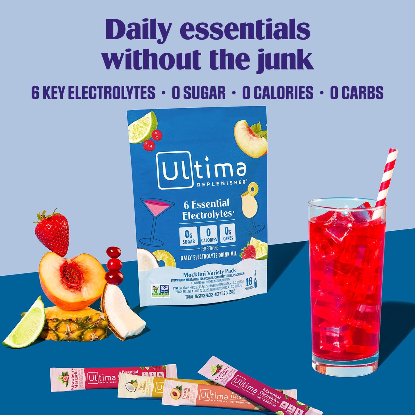 Ultima Replenisher Electrolyte Hydration Powder, Grape, 20 Count Stickpacks Pouch - Sugar Free, 0 Calories, 0 Carbs - Gluten-Free, Keto, Non-GMO with Magnesium, Potassium