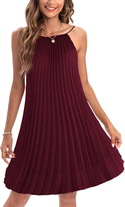 Ellames 2026 Summer Pleated Casual Swing Dress with Belt
