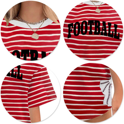 Football Shirts for Women Oversize Game Day T-Shirts Bow Side Split T-Shirt | Football Season Graphic Tee Tops Oversize Football Graphic Short Sleeve Tee Top