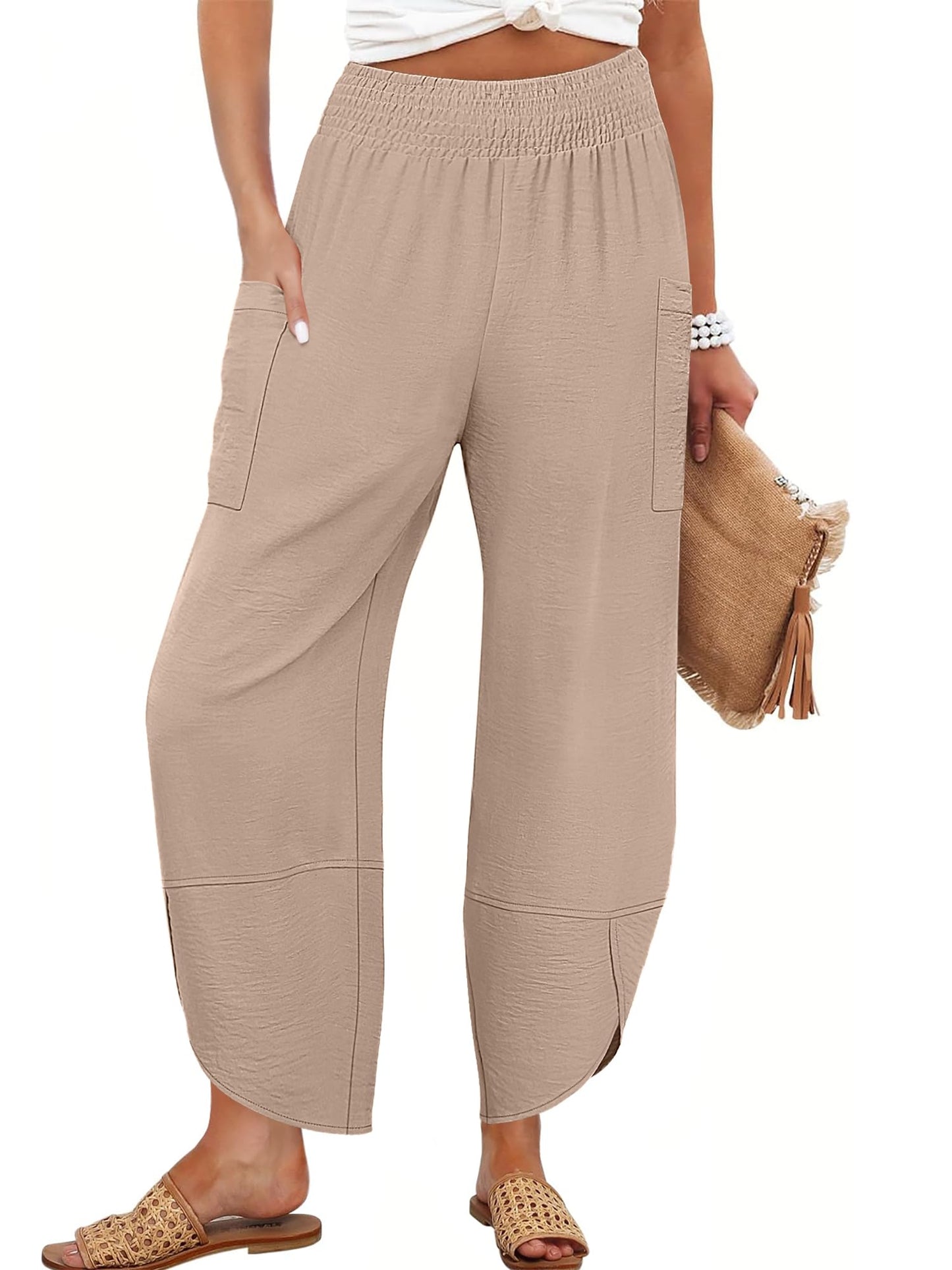 ANRABESS Womens Wide Leg Palazzo Capri Pants 2026 Summer Casual High Waisted Barrel Lounge Flowy Cropped Beach Work Trousers