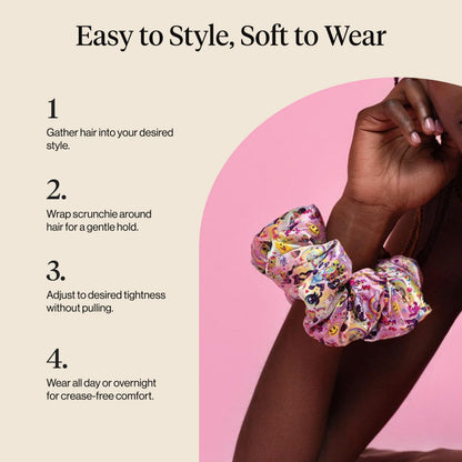 Kitsch Ultra-Petite Satin Scrunchies for Women - Cherry Blossom, 5pcs