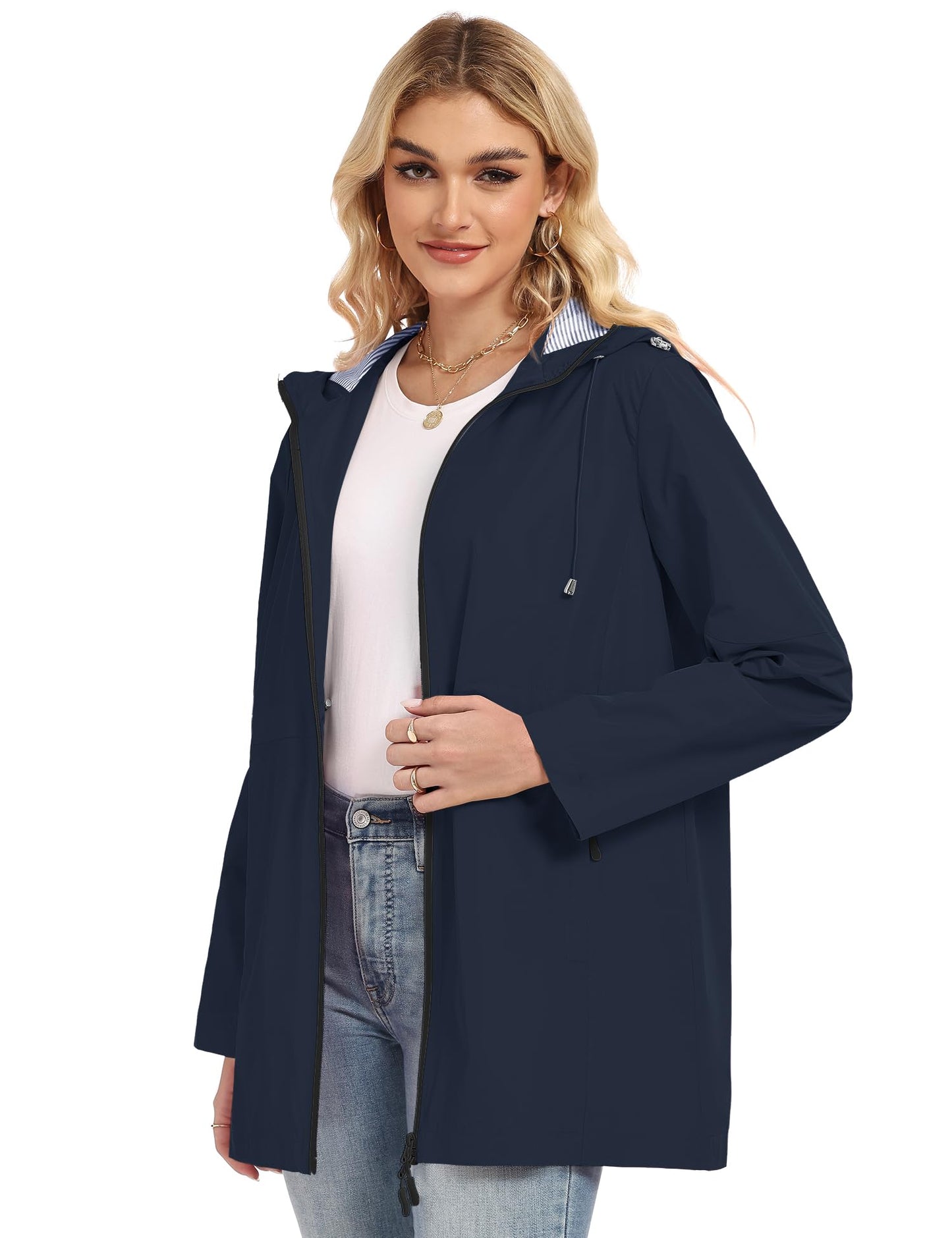 TCOT Rain Jacket Women Lined Raincoats Waterproof Hooded Long Trench Coat