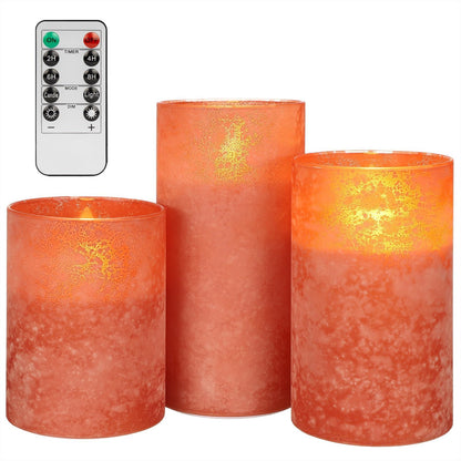 ANGELLOONG Gold Candles for Bathroom Decor, Glass Flameless Candles with Remote, Battery Operated LED Pillar Fake Candles with Timer for Christmas Home Fireplace Mantle Fall Decor