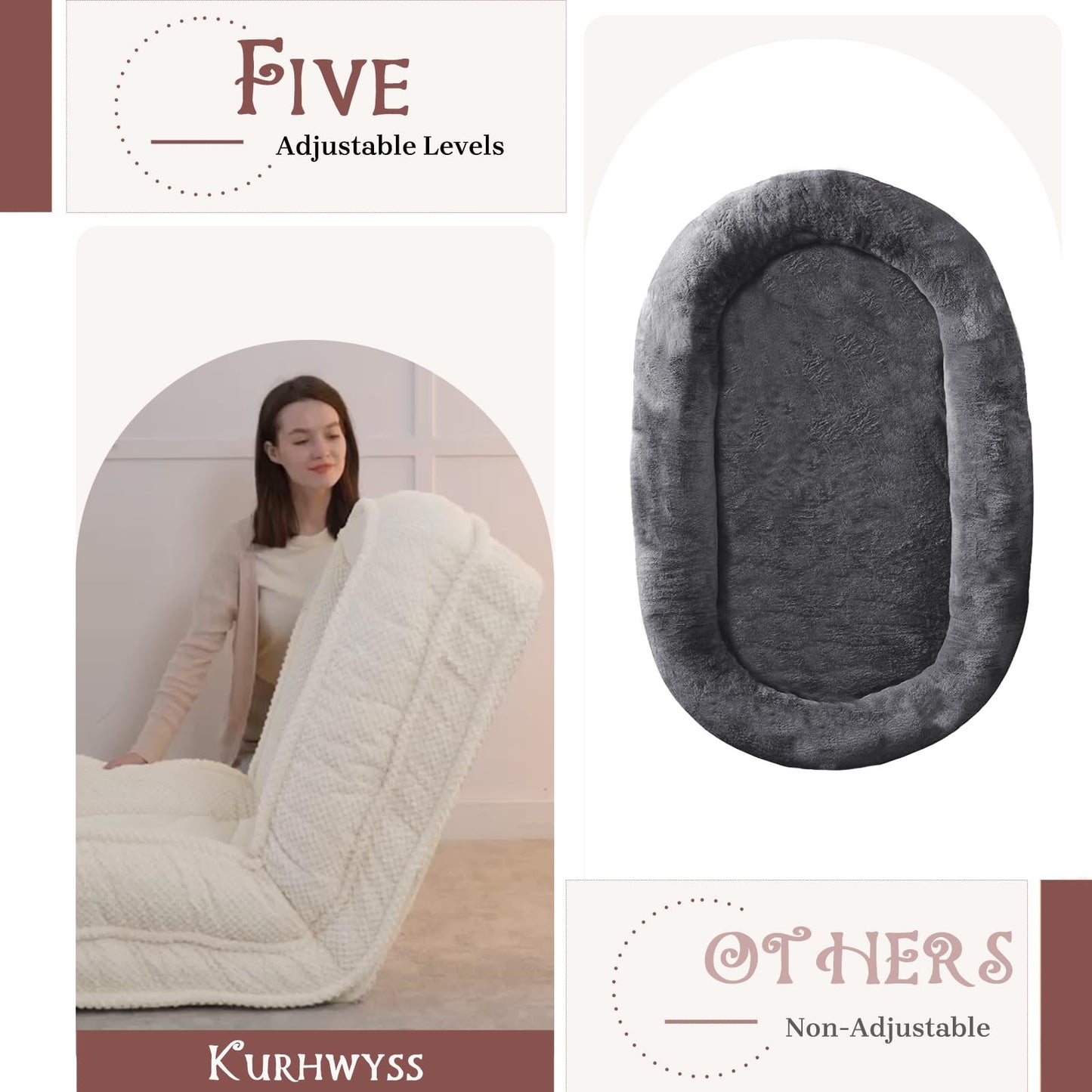 Upholstered Convertible Lounge Chair with 2 Soft Pillows