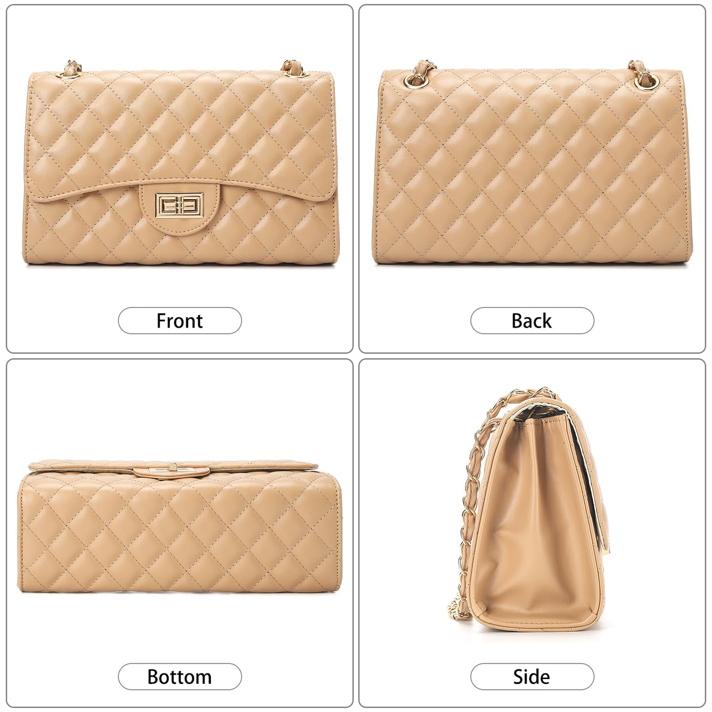 Quilted Leather Crossbody Bags for Women Trendy Ladies Shoulder Purse Satchel HandBag with Chain Strap