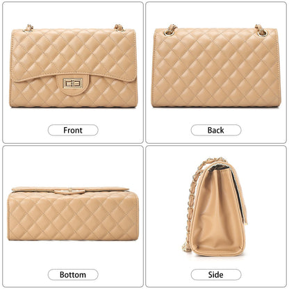 Quilted Leather Crossbody Bags for Women Trendy Ladies Shoulder Purse Satchel HandBag with Chain Strap