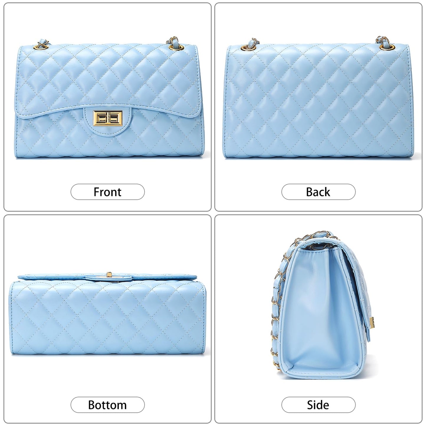 Quilted Leather Crossbody Bags for Women Trendy Ladies Shoulder Purse Satchel HandBag with Chain Strap