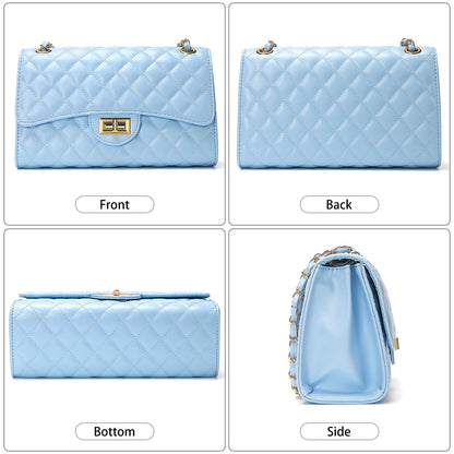 Quilted Leather Crossbody Bags for Women Trendy Ladies Shoulder Purse Satchel HandBag with Chain Strap