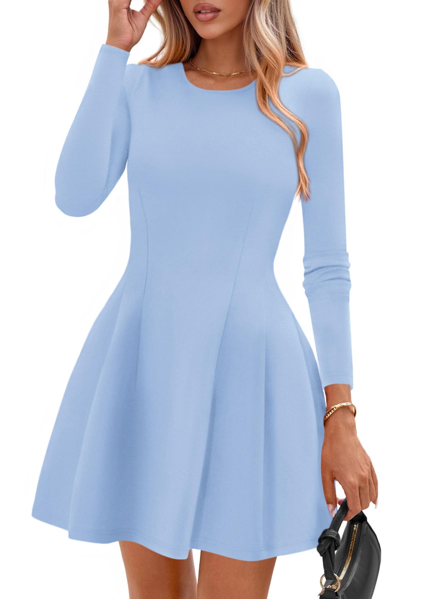 PRETTYGARDEN Womens Long Sleeve Pleated Mini Dress