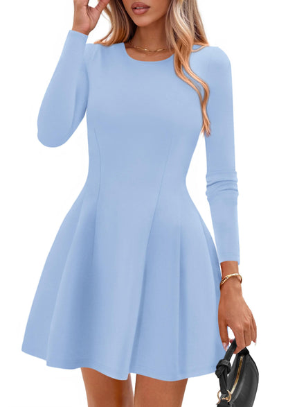 PRETTYGARDEN Womens Long Sleeve Pleated Mini Dress