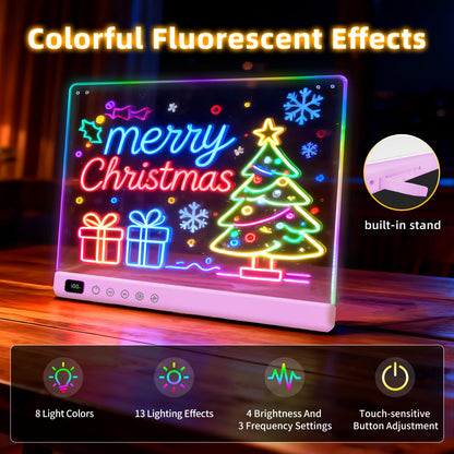 Led Drawing Board with 13 Light Effects, 16" Rechargeable Glow Doodle LED Note Board with Colors, Neon Light Up Drawing Tablet Gifts for Kids for Easter Birthday Christmas Gift Ideas