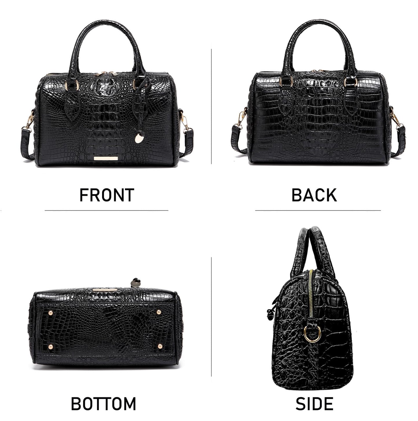 Makcr Joacbv Crocodile Handbag for Women Top Handle Leather Shoulder Purse | Glossy crocodile-embossed vegan leather with rolled handles, buckle details, a structured dome shape, and adjustable strap.