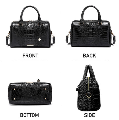 Makcr Joacbv Crocodile Handbag for Women Top Handle Leather Shoulder Purse | Glossy crocodile-embossed vegan leather with rolled handles, buckle details, a structured dome shape, and adjustable strap.