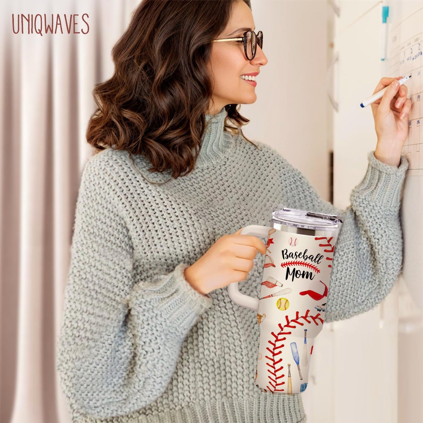 40oz Baseball Mom Tumbler, Christmas Holiday Gifts for Baseball Lovers
