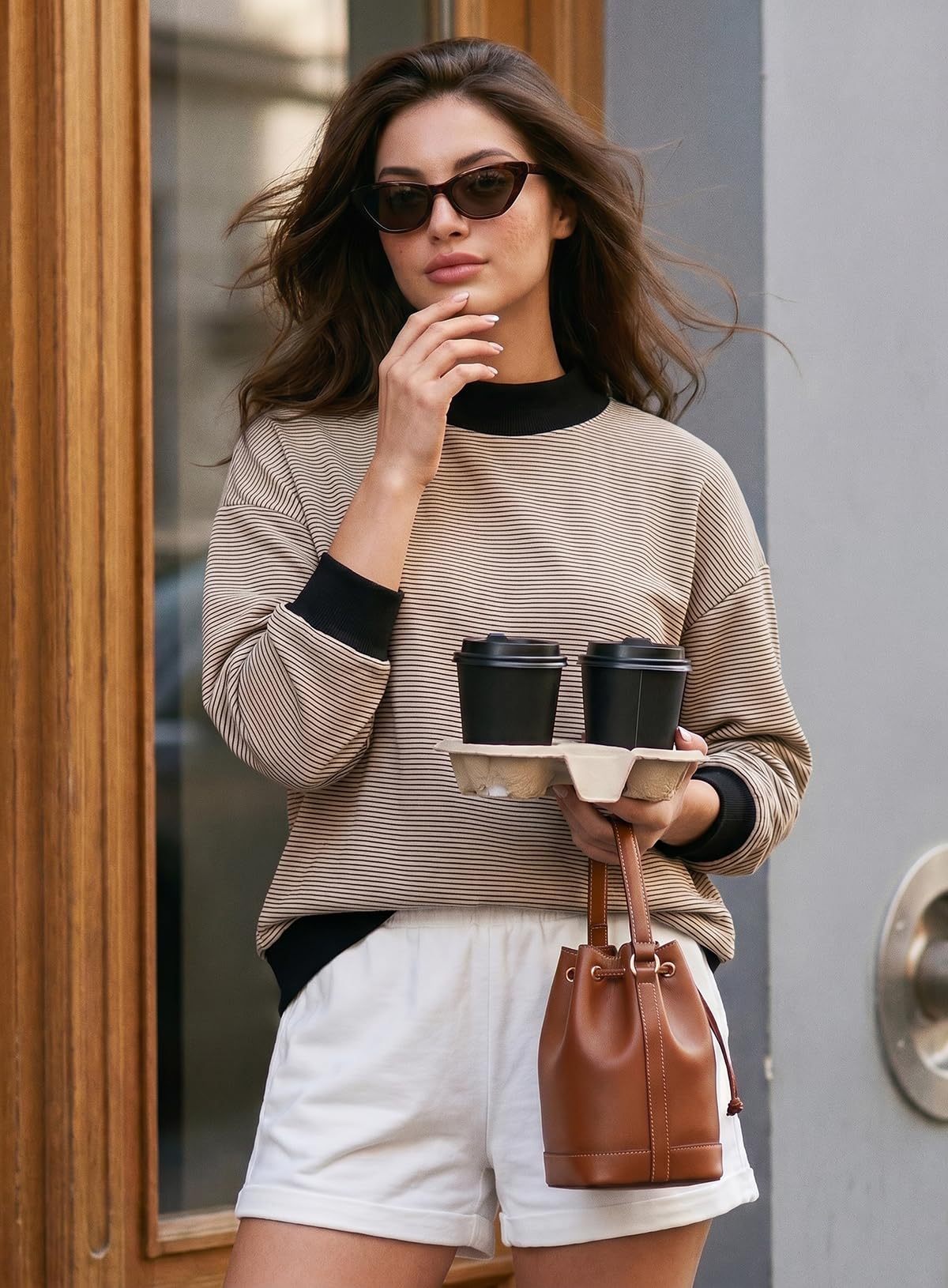 Dokotoo Striped Sweatshirt for Women Oversized Mock Neck Pullover Tops 2026