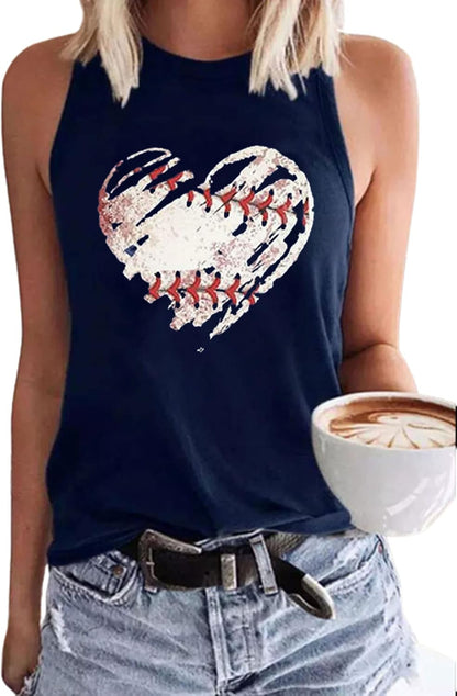 MHTOR Baseball O-Neck Tank Women Print Baseball Tanks Cute Workout Graphic Casual Summer Sleeveless Vest Top