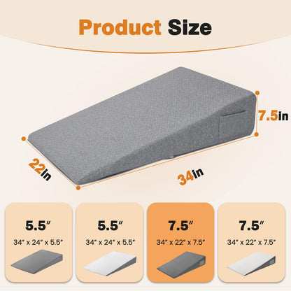Vekkia King Bed Wedge Pillow for Headboard Gap, 0–6" Gap Filler with Side Pockets & Washable Cover, Gray 76"x10"x6"