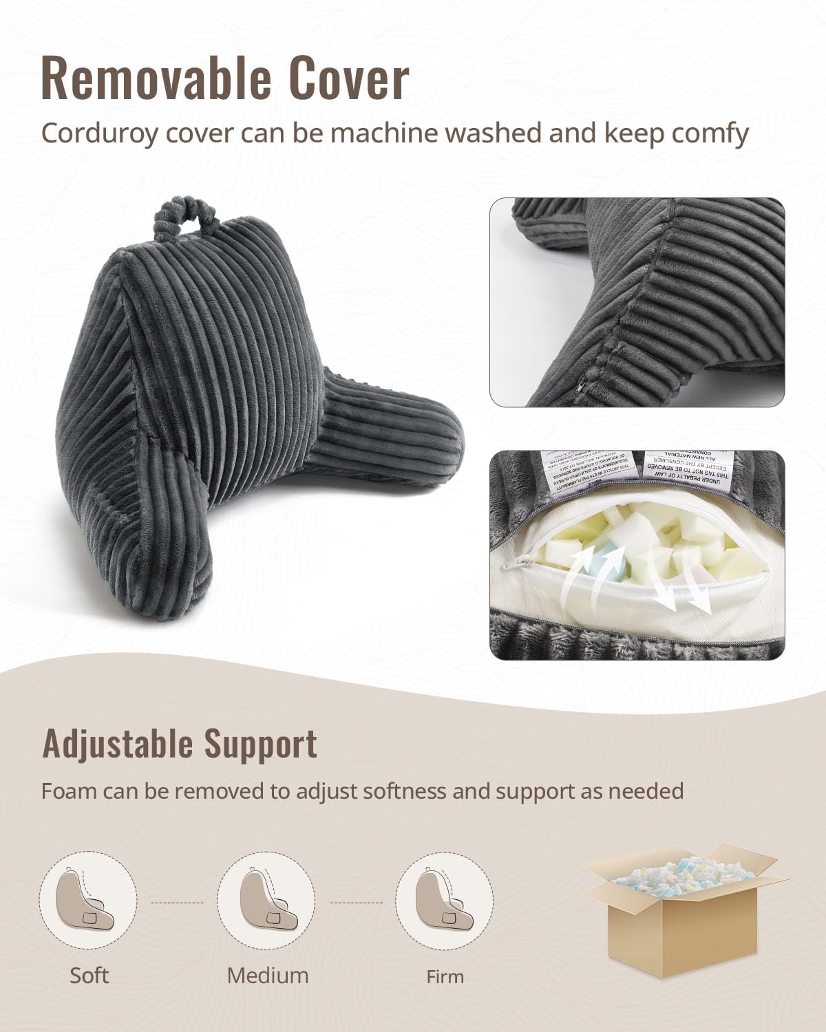 Blissful Diary Reading Pillow, Backrest Pillow with Shredded Memory Foam