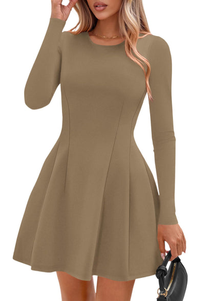 PRETTYGARDEN Womens Long Sleeve Pleated Mini Dress