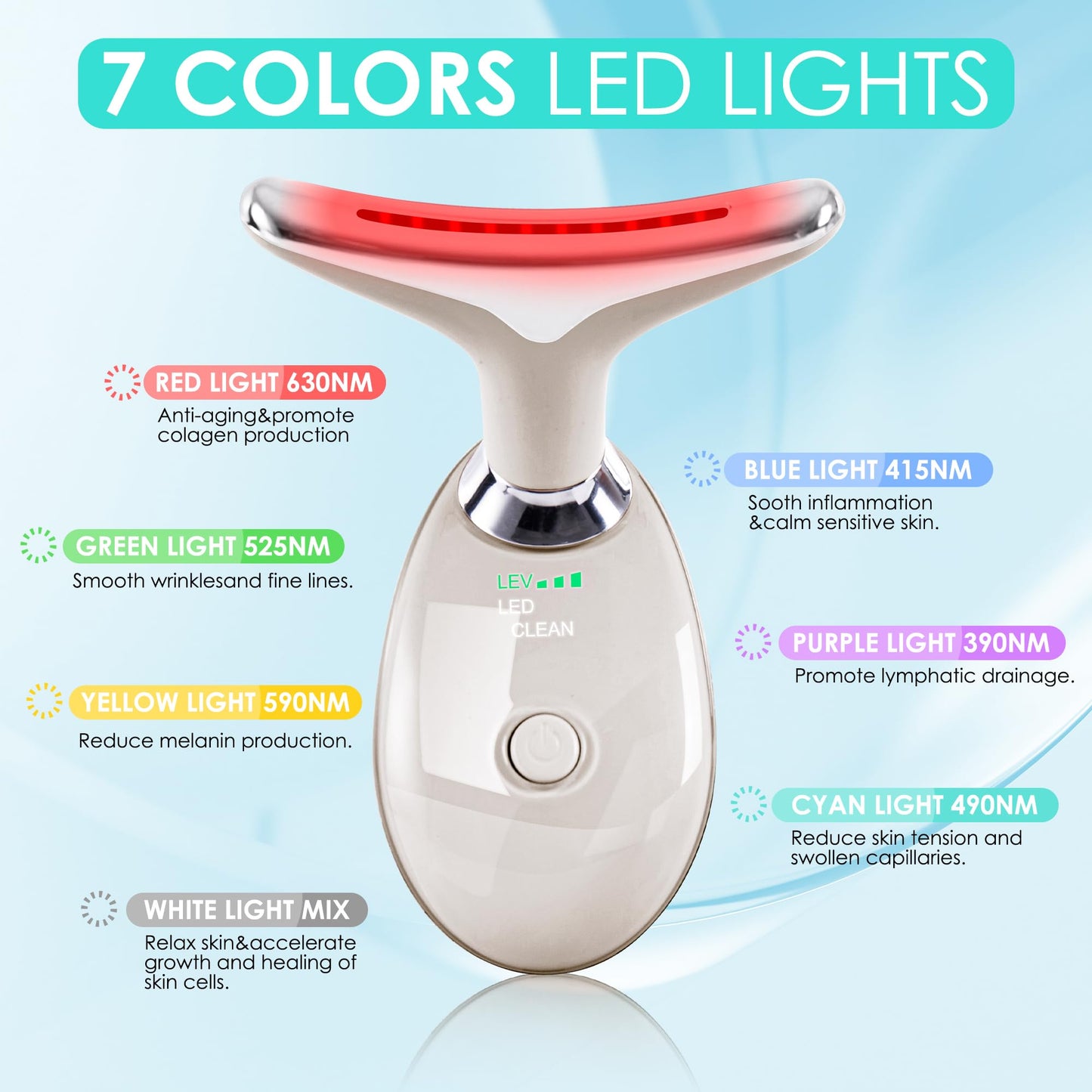 Facial Massager Face and Neck, Face 𝖲 culpting Wand Tool with 7 Color - Birthday, Christmas, Mothers Day, Valentines Day Gifts for Her Women Mom Best Friend Wife Teacher (White)