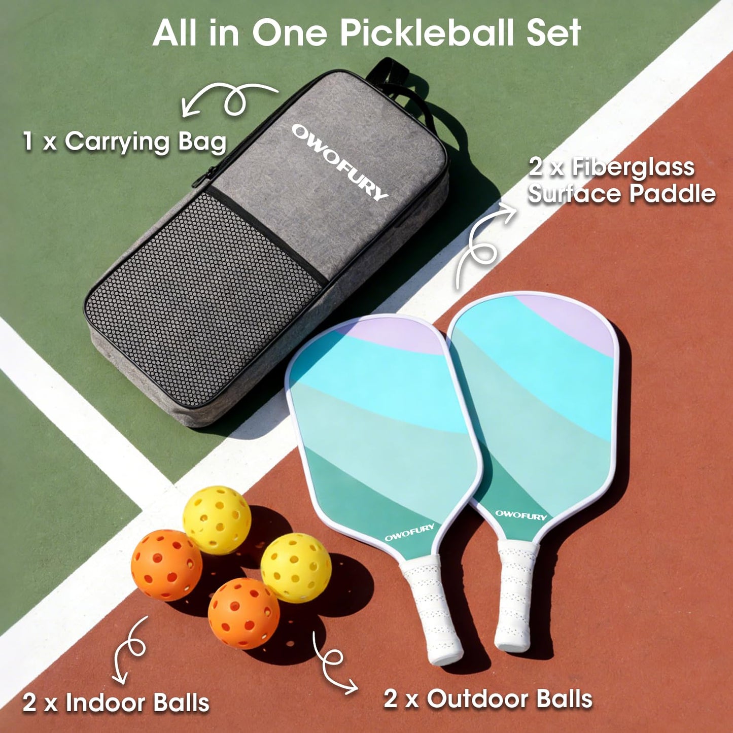 Pickleball Paddles Set of 2 Lightweight Honeycomb Core Pink