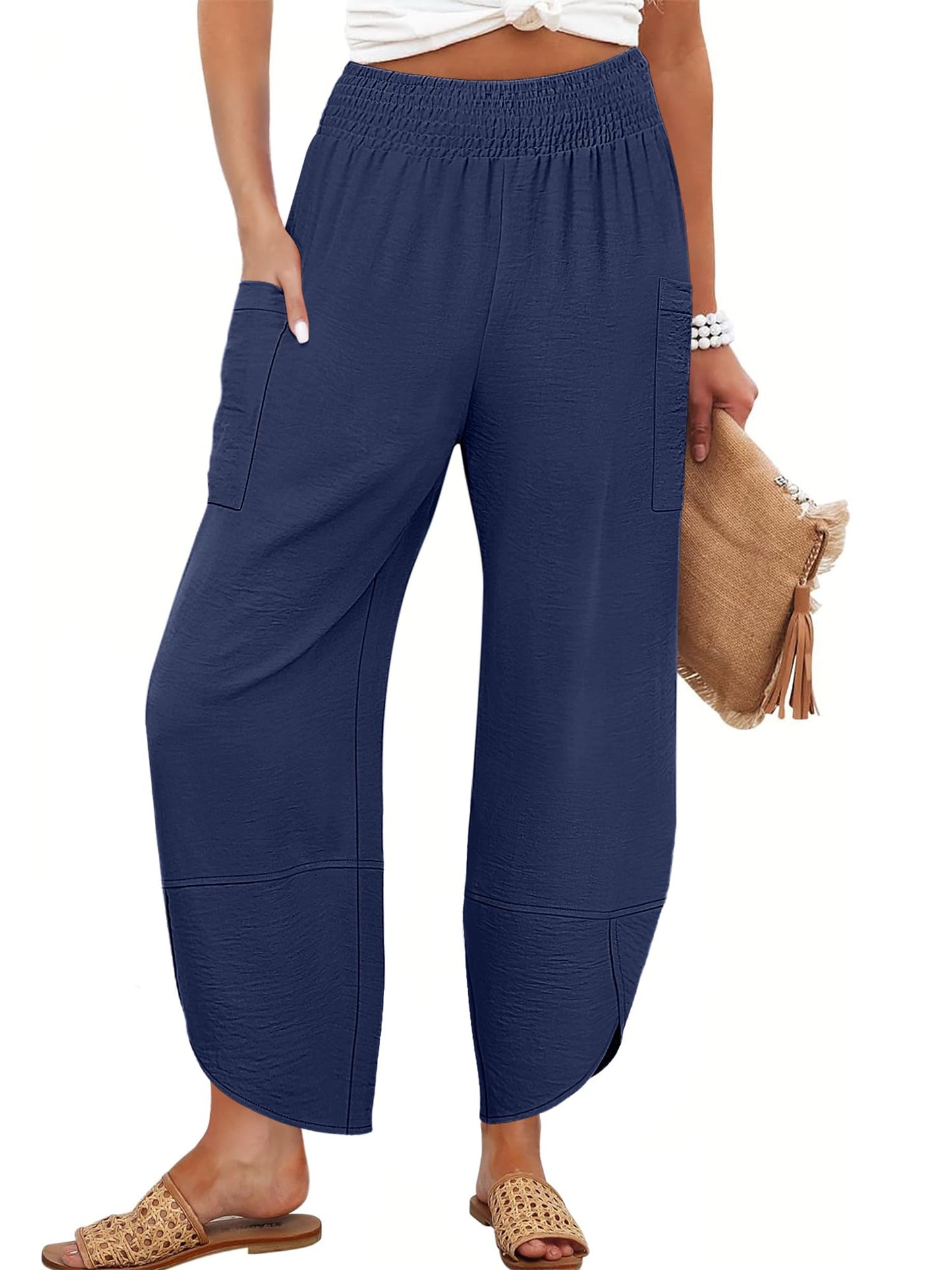 ANRABESS Womens Wide Leg Palazzo Capri Pants 2026 Summer Casual High Waisted Barrel Lounge Flowy Cropped Beach Work Trousers