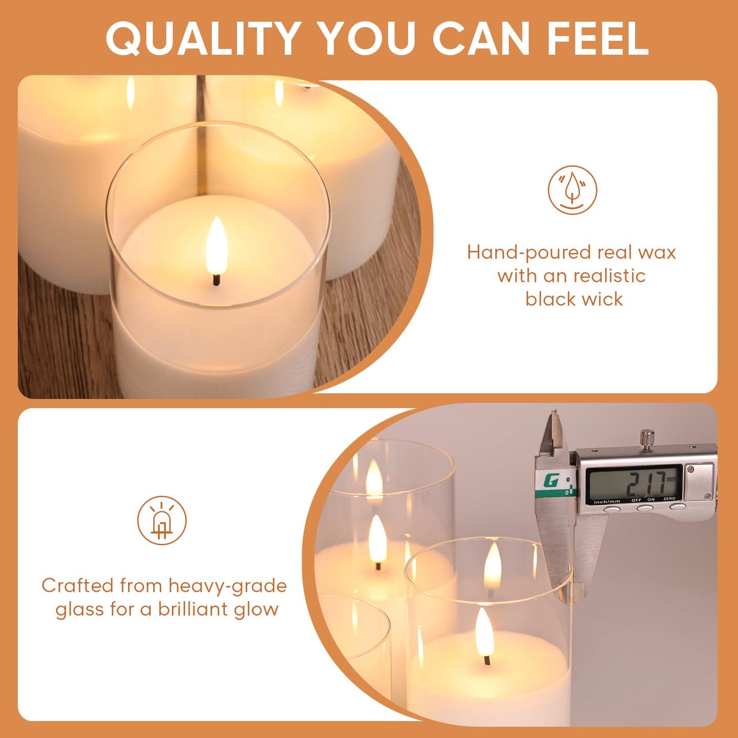 Eywamage Smoke Grey Glass Flameless Pillar Candles with Remote, Flickering LED Battery Candles Table Decor Set of 3
