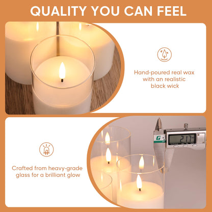 Eywamage Smoke Grey Glass Flameless Pillar Candles with Remote, Flickering LED Battery Candles Table Decor Set of 3