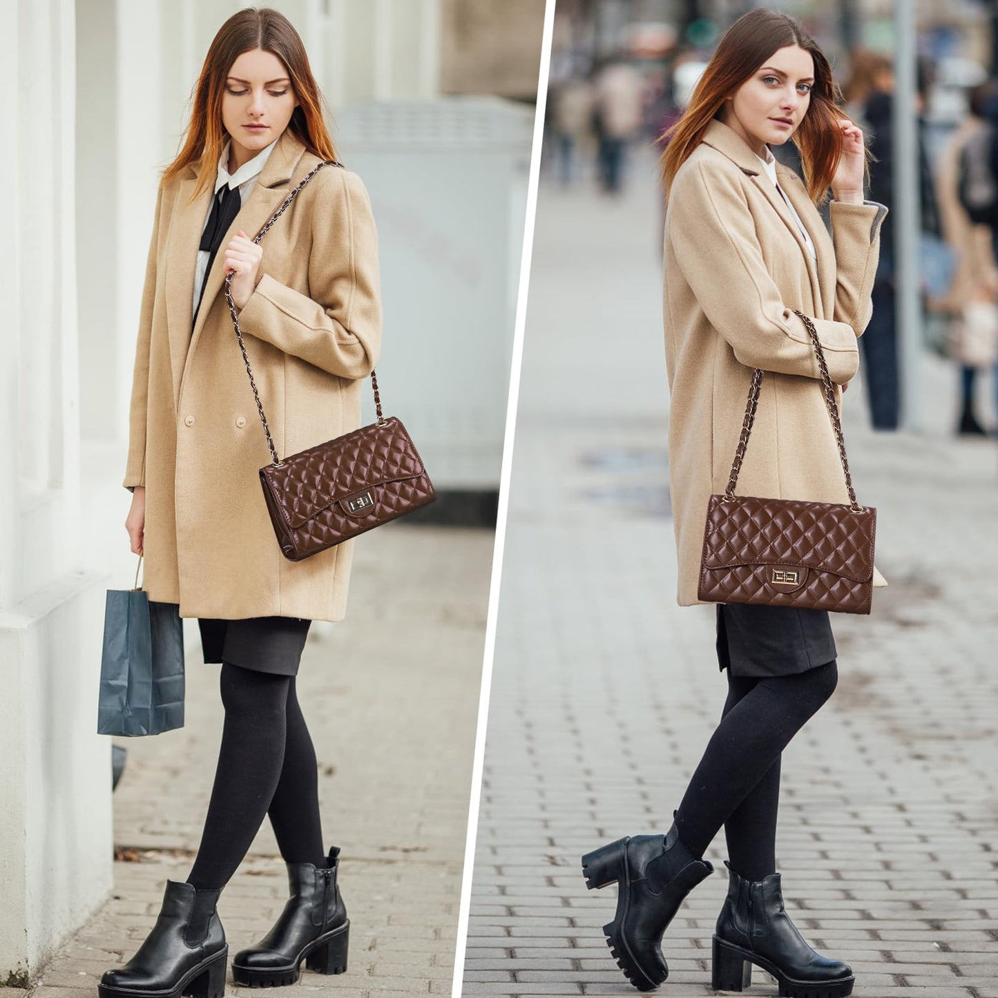 Quilted Leather Crossbody Bags for Women Trendy Ladies Shoulder Purse Satchel HandBag with Chain Strap