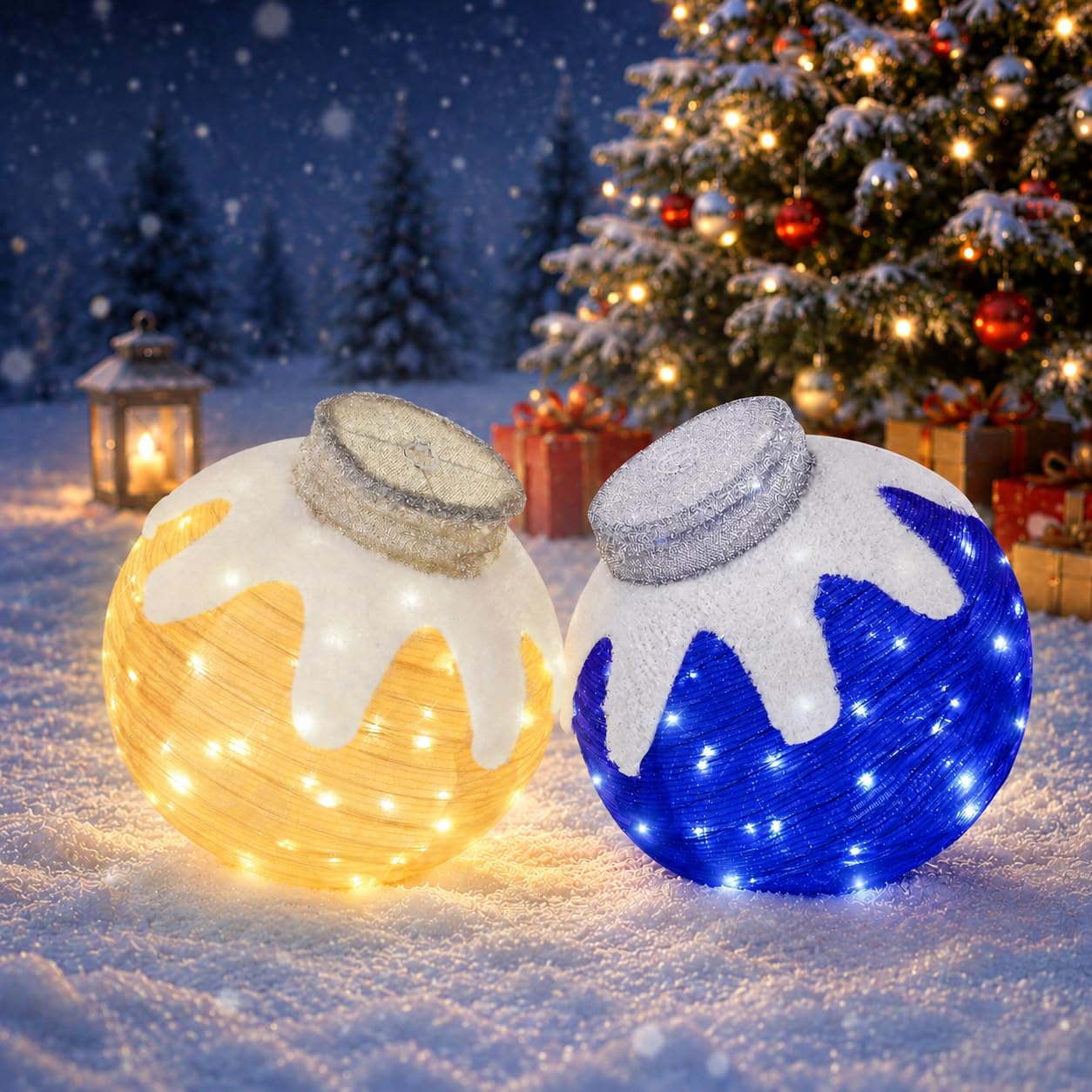 2 Pcs Outdoor Christmas Ornaments, Lighted Pop-Up Holiday Ball Decoration with 160 LED Lights, 8 Light Functions, Lighted Collapsible Christmas Outdoor Decorations for Yard, Patio, Home