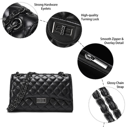 Quilted Leather Crossbody Bags for Women Trendy Ladies Shoulder Purse Satchel HandBag with Chain Strap