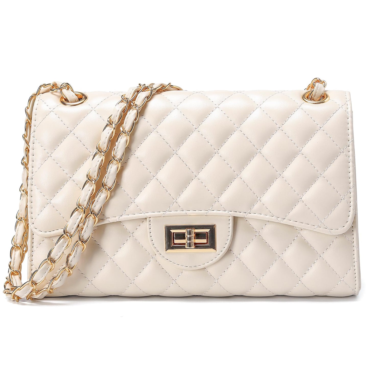 Quilted Leather Crossbody Bags for Women Trendy Ladies Shoulder Purse Satchel HandBag with Chain Strap