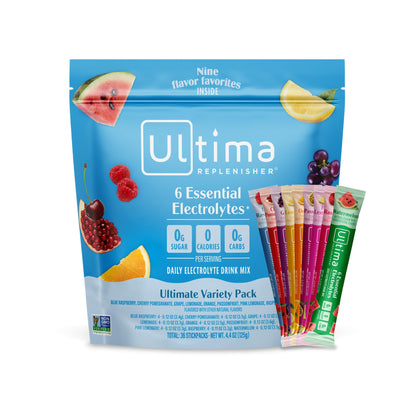 Ultima Replenisher Electrolyte Hydration Powder, Grape, 20 Count Stickpacks Pouch - Sugar Free, 0 Calories, 0 Carbs - Gluten-Free, Keto, Non-GMO with Magnesium, Potassium
