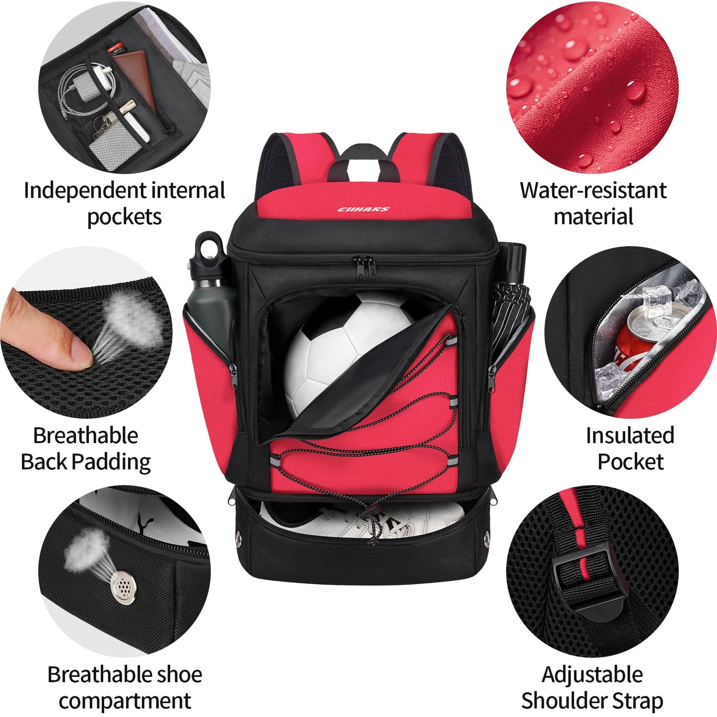 Soccer Backpack,Soccer Bag with Ball Holder and Shoe Compartment