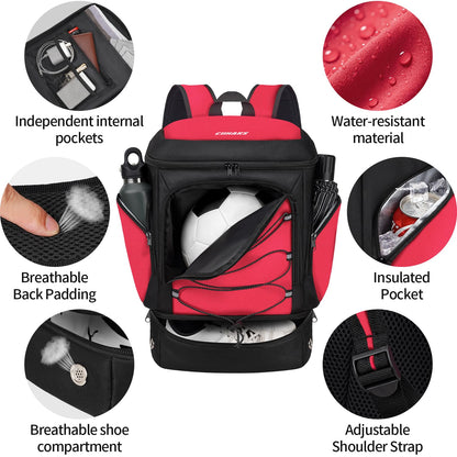 Soccer Backpack,Soccer Bag with Ball Holder and Shoe Compartment