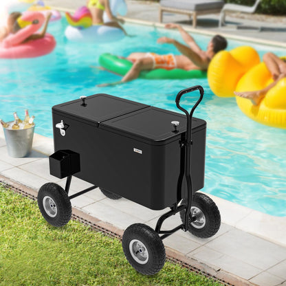 VINGLI 80 Quart Wagon Rolling Cooler Ice Chest, w/Long Handle and 10" Wheels, Portable Beach Patio Party Bar Cold Drink Beverage, Outdoor Park Cart on Wheels