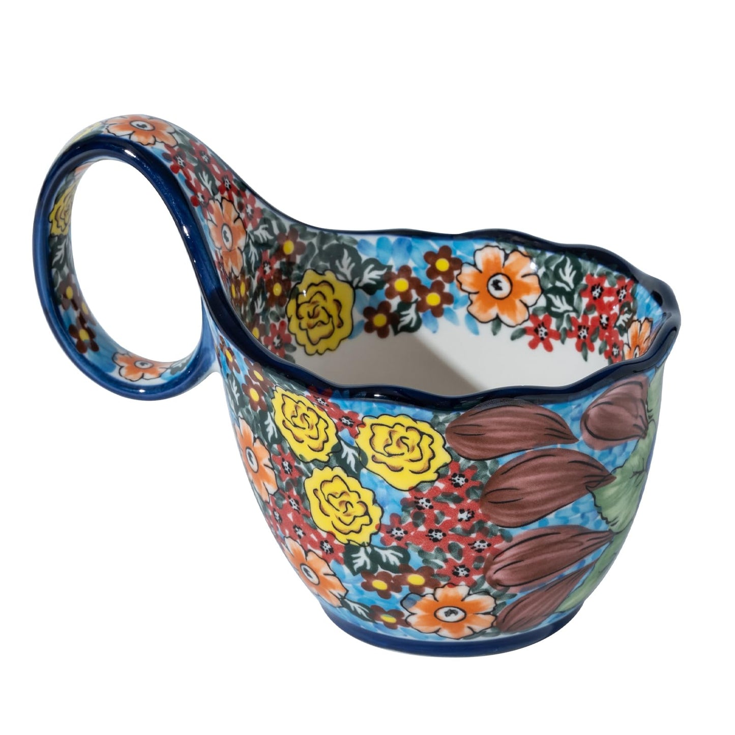 ALMA Handpainted Microwavable Soup Bowl with Loop Handle 18.6oz, Cereal Bowl With Handle Great for Berry, Fruits, Chili, Stew, Ice cream,Floral Soup Mug for Women