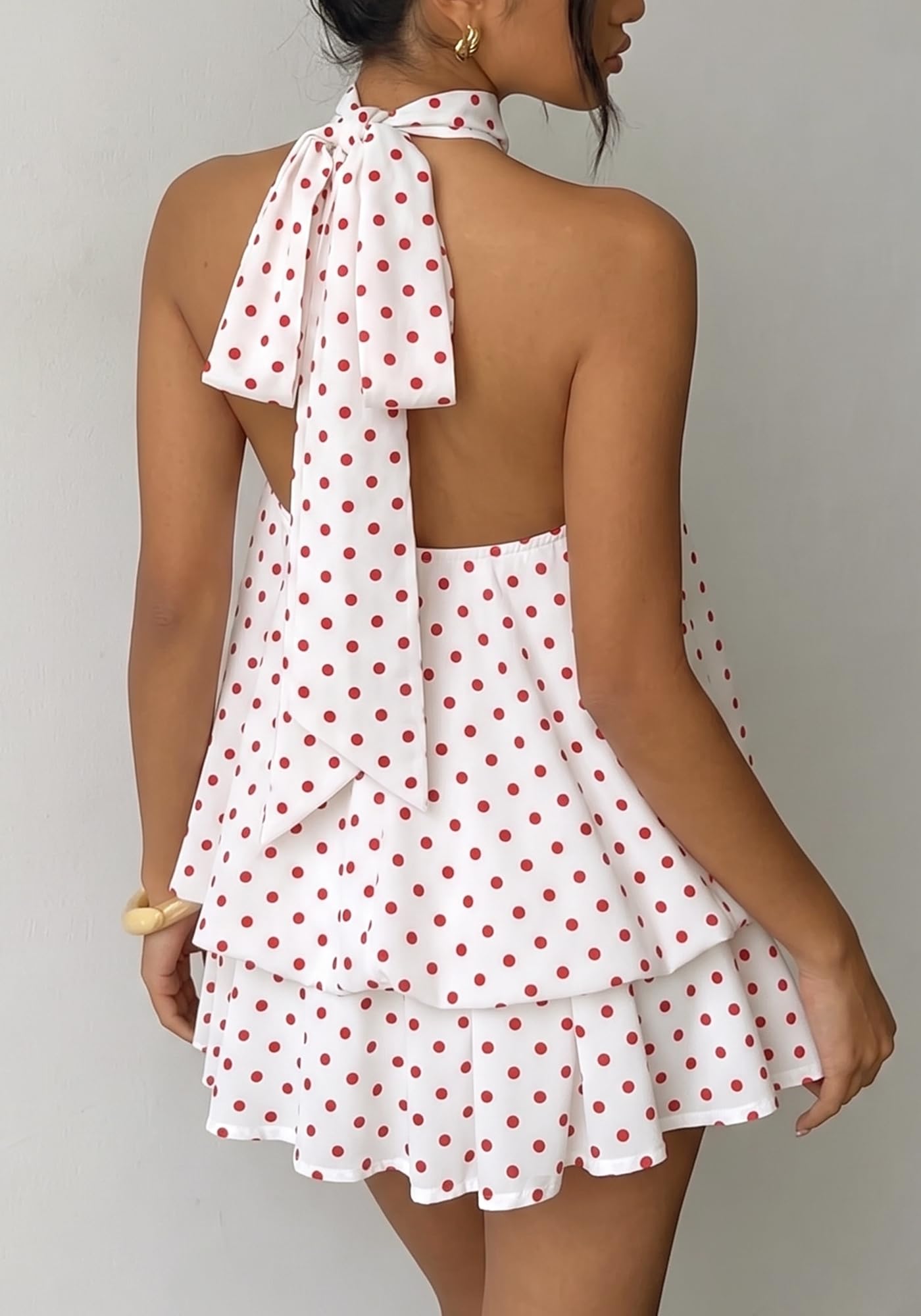 Women's Chiffon Halter Drop Waist Mini Dress Wedding Guest Dresses Ruffle Formal Club Holiday Brunch Outfits