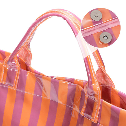 Striped PVC Tote Bag Large Glossy