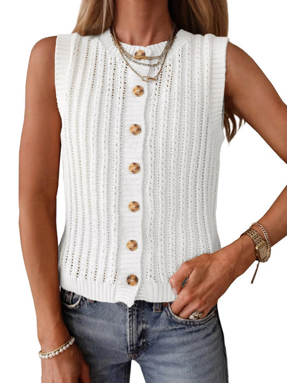 Saodimallsu Womens Sleeveless Sweater Vest Button Down Crochet Cardigan | Sweater Vest,Crochet,Summer Knit Tank Top,Sleeveless,Trendy Going Out Tops