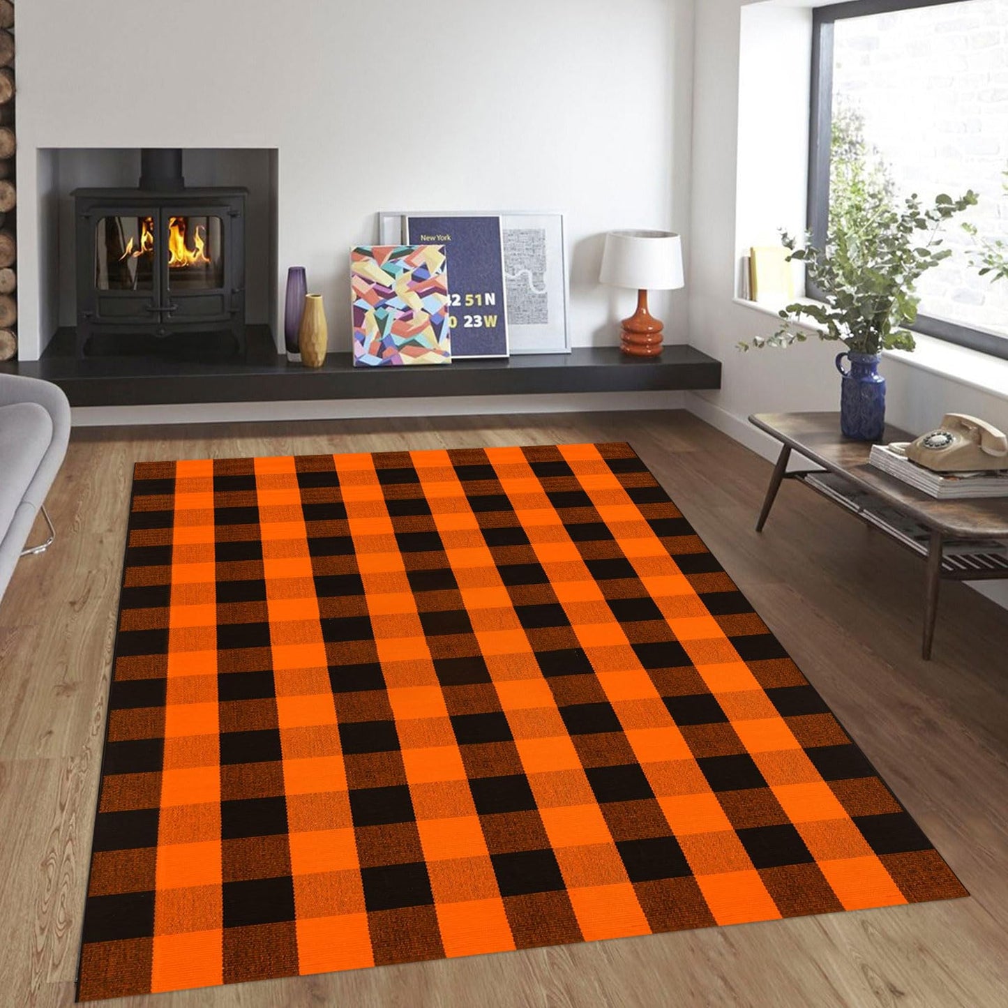 Christmas Door Mat Outdoor 35.4''x59'' Buffalo Plaid Christmas Decor Rug Cotton Hand-Woven Layered Door Mats Washable Carpet for Front Porch, Kitchen, Farmhouse, Entryway