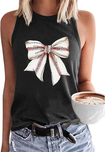 MHTOR Baseball O-Neck Tank Women Print Baseball Tanks Cute Workout Graphic Casual Summer Sleeveless Vest Top